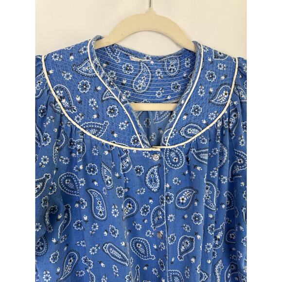 Vintage 70s Blue Paisley House Dress Embroidered Pockets Cowgirl Mini - Picture 4 of 9